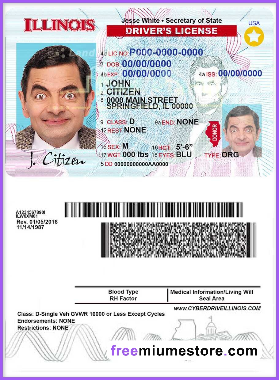 Illinois Driver license PSD Template